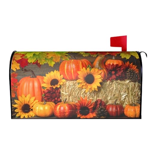 Fall Magnetic Mailbox Covers Standard Size 18 X 21 Sunflower Pumpkin Maple Leaf Mailbox Cover Autumn Thanksgiving Welcome Decorations Mailbox Wrap Post Letter Box Covers Decor for Outdoor Home Garden