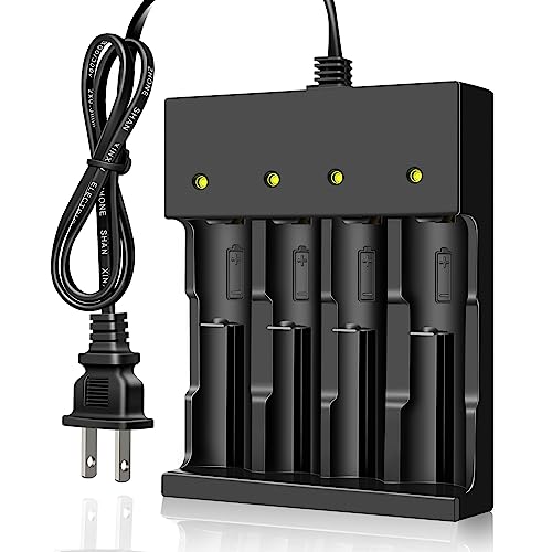 18650 Battery Charger 4 Bay Smart Universal Charger for Flashlight Headlamp Battery 3.7V Rechargeable Lithium Li ion Batteries Compatible 18650 26650 21700 10400 Battery Charger (Only AC Charger)