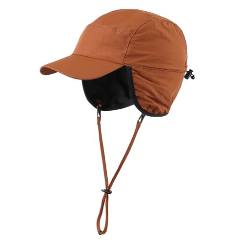 Home Prefer Waterproof Men's Winter Hats Warm Fleece Lined Earflaps Baseball Cap (Dark Brown)