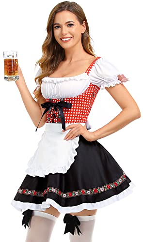 HiZiTi Oktoberfest Costumes Women Dirndl Dresses 2Pcs German Dresses for Oktoberfest Festival Bavarian Costume Beer Carnival M