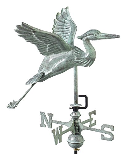 Good Directions Blue Heron Cottage Weathervane, Includes Roof Mount, Blue Verde Copper, Patina