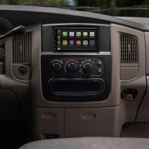 6.8 Double Din Car Stereo Kit for Dodge RAM Truck Dash Kit, Touch Screen Radio, Apple CarPlay, Android Auto, Bluetooth, Rear Camera Input, Dash Kit, Antenna Adapter (Black 2002-2005 RAM Truck)