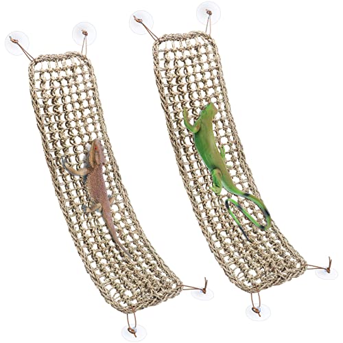 Silkfly 2 Pieces Bearded Dragon Hammock Lizard Reptile Climbing Lounger Seagrass Fiber (30 x 7 Inch, Rectangle)