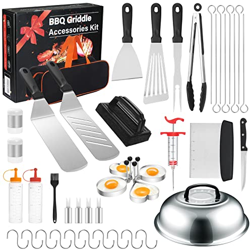 Griddle Accessories Kit, 43PCS Flat Top Grill Accessories Set for Blackstone and Camp Chef, BBQ Spatula Set with Enlarged Spatulas, Basting Cover, Scraper, Tongs for Outdoor