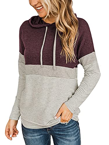 Butgood Women's Fall Fashion Sweatshirts 2023 Trendy Color Block Hoodies Striped Pullover Sweatshirt Long Sleeve Top Shirts Mauve