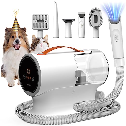 AIRROBO Dog Hair Vacuum & Dog Grooming Kit, 12000Pa Strong Pet Grooming Vacuum, 2L Large Capacity Dog Vacuum for Shedding Grooming Hair, Quiet, 5 Pet Grooming Tools