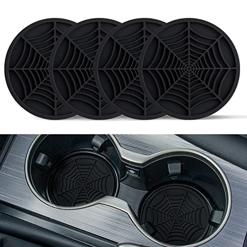 Alpmosn 4PCS Spider Web Car Coasters for Cup Holders, Halloween Funny Non-Slip Silicone Insert Ornaments Coasters, Automotive Cupholder Goth Accessories for Men & Women(Black)