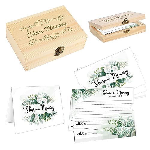 WAN2TLK Funeral Share a Memory Cards Set with Wooden Box - 60pcs Guest Card Ideas for Memorial Service Celebration of Life Party Decorations