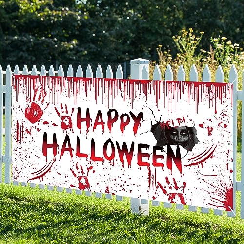 13ftx6ft Large Size Happy Halloween Garage Door Decoration Banner Cover Wall Decor w Grommets, Hanging Castle Backdrop Banners Door Window Room Ourdoor Yard Porch Party Decor 4 String Ropes