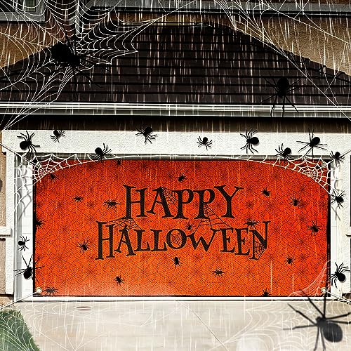 Happy Halloween Garage Door Decorations Large Halloween Garage Door Banner Cover 6x13 ft Spider Web Spider Backdrop Decoration for Halloween Indoor Outdoor Wall Door