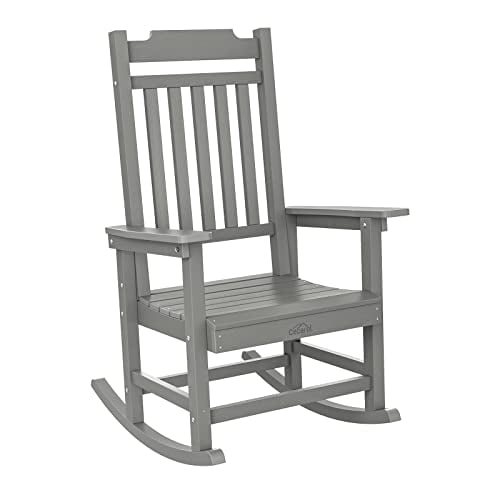 Cecarol Rocking Chair Outdoor, High Back Rocker Chair with 350Lbs Support, Comfortable Porch Chair for Adults, All-Weather Resistant (Stripy Pattern, Grey)-TFC5