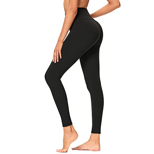 GAYHAY High Waisted Leggings for Women - Soft Opaque Slim Tummy Control Printed Pants for Running Cycling Yoga A-Black