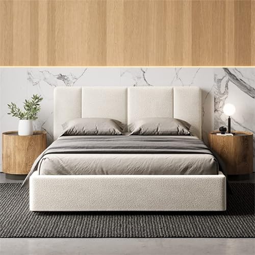 Omax Decor Venice Upholstered Platform Bed | Box Spring Not Required | (Cream Beige Boucle, Queen Bed Frame)