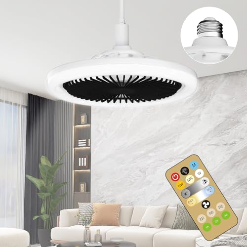 ghicc Ceiling Fan with LightsSmall Socket Fan with Remote10-inch Bladeless Fans Dimmable LED Lights (Black)