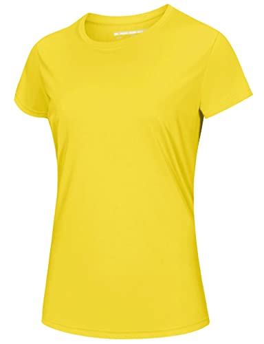 MAGCOMSEN UPF Shirt for Women Swim Tops Yellow Rash Guard Fishing Shirts Outdoor Sports Tops Workout Clothing Sun Protective Shirts Short Sleeve,L