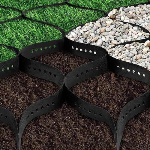 Suninlife Geo Grid Ground Grid 2" Thick Gravel Geo Cell Grid 9 x 17 Ft Driveway Geo Ground Grid 1885 LBS Per Sq Strength Ground Stabilization Grid for Gravel Slope Driveways and Garden