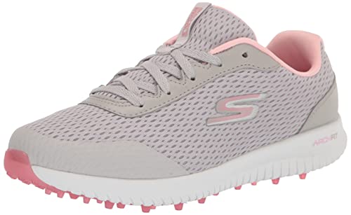 Skechers Women's Go Max Arch Fit Spikeless Golf Shoe Sneaker, Gray/Pink Mesh, 9.5