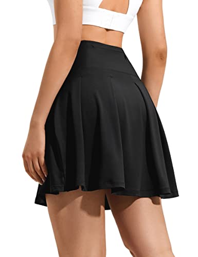 ZUTY 18" High Waisted Tennis Skirt for Women Skorts Skirts with Pockets Casual Modest Long Golf Athletic Running Black L