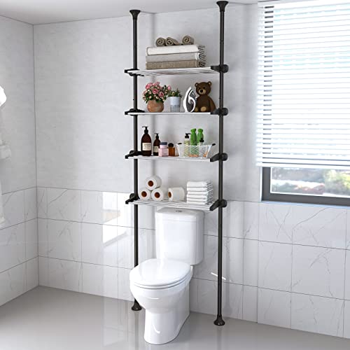 Lilyvane 4 Tiers Over The Toilet Storage, 97 to116 Adjustable Tension Pole Over Toilet Bathroom Organizer, Freestanding Bathroom Shelves Over Toilet for Most Showers Over The Toilet Shelf, Black