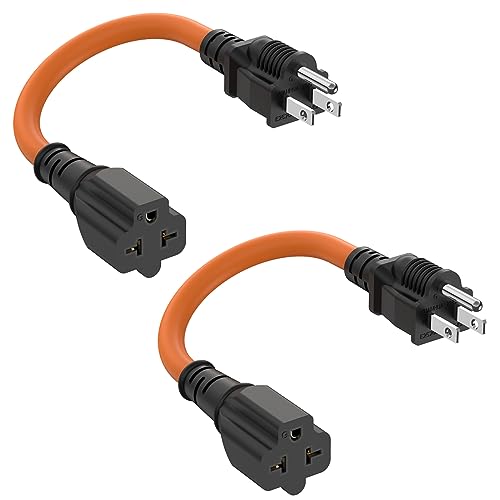 [2PACK] 1Ft 12AWG 15 Amp to 20 Amp Plug Adapter Cable,Nema 5-15P to 5-15R/20R,5-15P to 6-15R/20R T-Blade 20A to 15A Plug Adapter Cord,125 Volt 15Amp Household AC Plug to 250V 20Amp Adapter