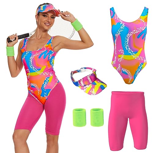 ZOKJFDK 80s Workout Costume for women Halloween Cosplay Couples Outfits Swimwear Suit 80s 90s Workout Costume Outfit 5Pcs Set (Medium)