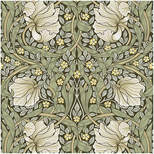 HAOKHOME 94028-1 Vintage Floral Wallpaper Peel and Stick Botanical Sage Green/Yellow Wall Murals Home Kitchen Bedroom Decor by William Morris 17.7in x 9.8ft