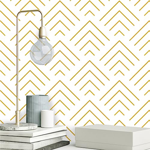 Heroad Brand Peel and Stick Wallpaper Geometric Wallpaper Gold and White Contact Paper Self Adhesive Removable Wallpaper for Cabinets Walls Countertop Waterproof Thicken Vinyl 78.7"x17.3"