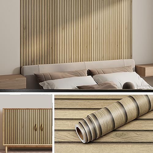 Livelynine Peel and Stick Wallpaper Wood Slats Self Adhesive Wall Paper 15.8x197 Faux Wood Contact Paper Peel and Stick Accent Wall Vinyl Cubicle Wallpaper Natural Wooden Slats for Wall Decor Bedroom