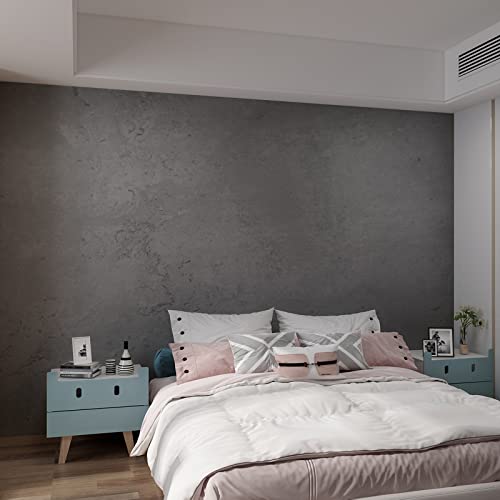 24"354" Wide Concrete Wallpaper Peel and Stick Extra Thick 3D Dark Grey Black Faux Concrete Cement Contact Paper Stained Vinyl Wrap Matte Textured Wall Sticker for Walls Bedroom Basement Bathroom