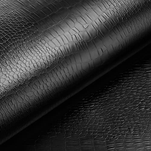 Livelynine 15.8x197" Black Wallpaper Peel and Stick Crocodile Textured Wallpaper Black Faux Leather Contact Paper for Walls Cabinets Shelves Furniture Waterproof Alligator Skin Removable Wall Paper