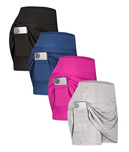 4 Pack: Womens Plus Just My Size Active High Performance Skort Skirt Skorts Pleated Women Mini Girls Pockets Running Clothing Workout Outfit Comfy Skirts Tennis Golf Sport Skirts Ladies - Set 3, 2X