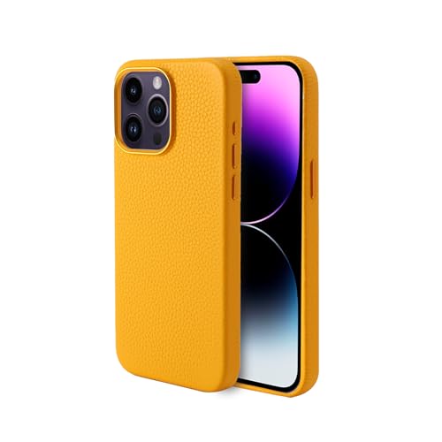 InUnion Magnetic Case for iPhone 15 Pro Leather Case(2023) with MagSafe, Top Litchi Grain Leather Phone Case for (iPhone 15 Pro) 6.1 Inch -Yellow