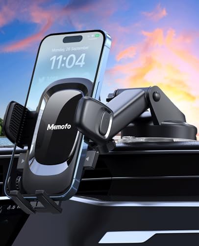 MEMOFO Cell Phone Holder car, Windshield Dashboard Phone Holder with Suction Cup Base and Telescopic Arm for iPhone, Samsung, Google, Nokia, Other Smartphones