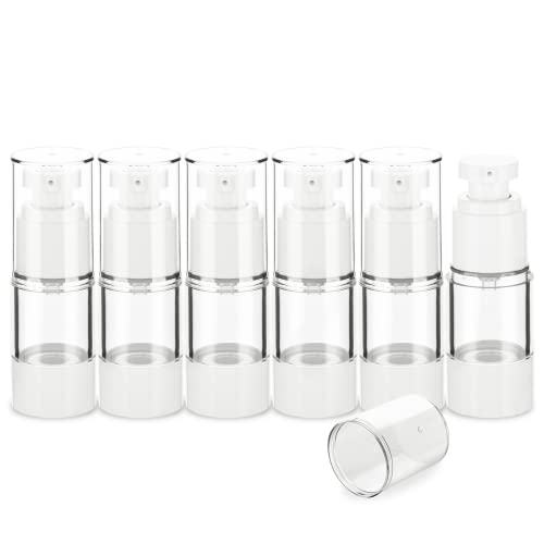 IFDGCTK 0.5OZ/15ML Clear Airless Pump Bottles, Lotion Dispenser Travel with Pump, Vacuum Plastic Travel Size Lotion Bottle for Foundation, Creams, Cosmetic(6 Pack)