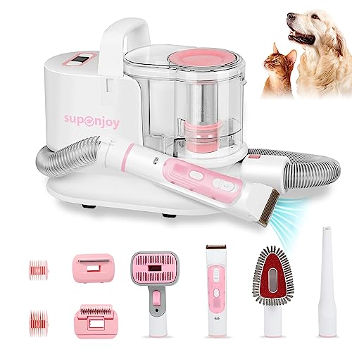 supenjoy K3 Pet Grooming Vacuum Kit & Dog Hair Vacuum Groomer with 13KPa Suction 1.5L, Low Noise Dog Vacuum Brush for Shedding Dog Grooming Vacuum with 6-in-1 Grooming Tools Shedding Pet Hair Pink