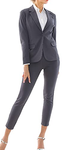 Marycrafts Women's Business Blazer Pant Suit Set for Work 14 Gray