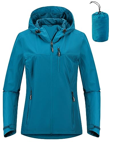 Outdoor Ventures Packable Rain Jacket Women Lightweight Waterproof Raincoat with Hood Cycling Bike Jacket Windbreaker