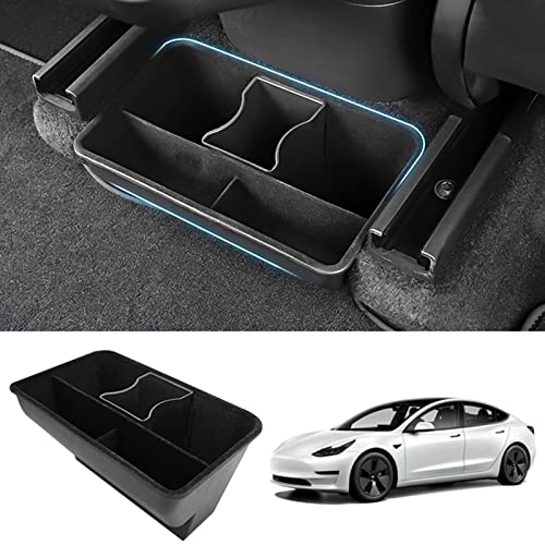 WSFSLJWDW Fit For Tesla Model Y 2020 2021 2022,Storage Box Under Rear Row Center Console Organizer Rear ABS Flocking Box (Black)