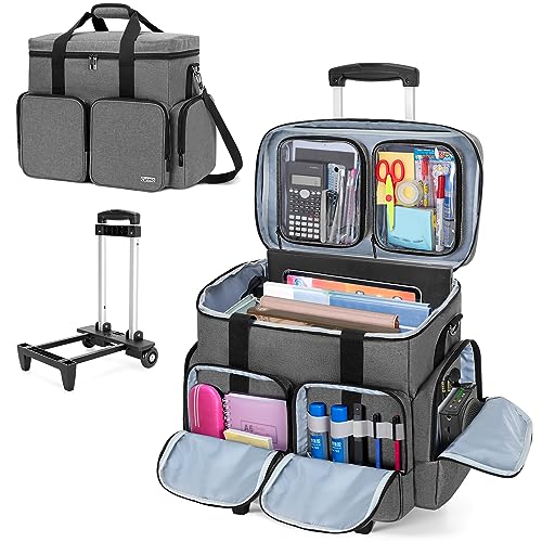 CURMIO Rolling Teacher Tote Bag with Padded Laptop Compartment for up to 15.6 Inches Laptop, Wheeled Teacher Bag for Teaching, Office, Craft, Gray