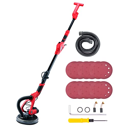 Electric Drywall Sander,750W Popcorn Ceiling Sander with Double-Deck LED Lights,Power Drywall Sander with 6 Variable Speed,1000-2100 RPM,Extendable Aluminum Handle,Long Vacuum Pipe,12 Sanding Papers