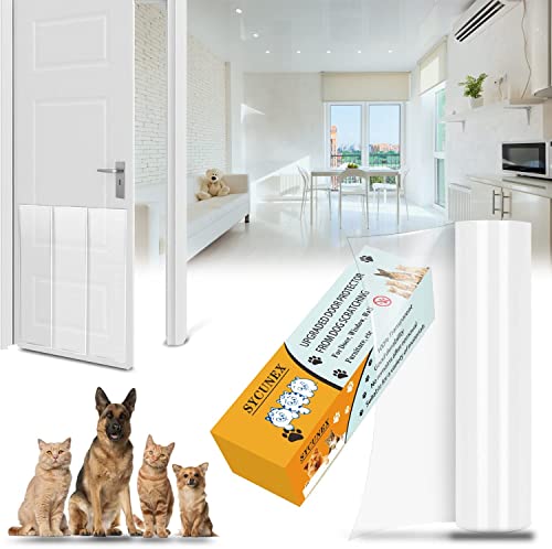 Enhanced Door Protector:Safeguard Your Door, Furniture, and Walls with Clear Premium Heavy-Duty DoorScratch Shield - A Vinyl Door Guard for Dog and Cat Scratching (9.4" Wx118 L)