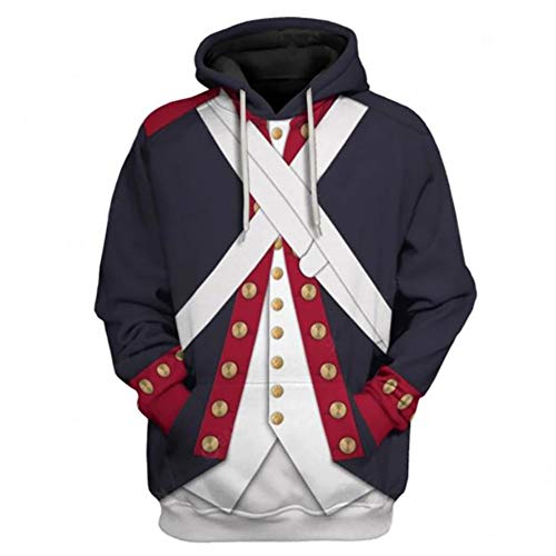 LILLIWEEN Continental Army Hoodie Historical Revolutionary War Uniform Costume 3D Printed Sweatshirt Jacket 2XL