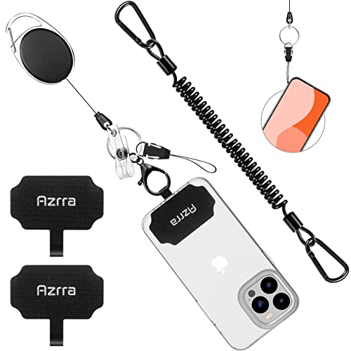 Azrra Theft and Drop Protection Phone Tether - 31 Safety Retractable Phone Clip, Anti-Drop Travel Clip, Universal Retractable Lanyard with Carabiner and Tether Tabs (Black, 1 Pack)