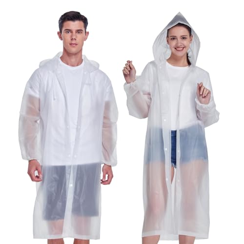 YDYJKI Rain Coat 2 Pcs Raincoats Reusable Rain Poncho for Adults Men Women disney men's lightweight clear waterproof with hoodWhite