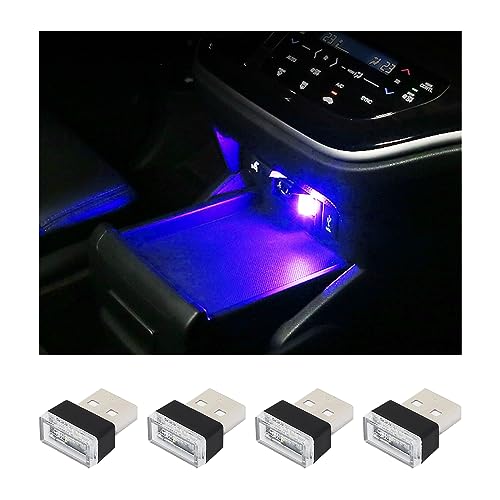 Augeny 4 PCS USB LED Car Interior Atmosphere Lamp, Plug-in USB Decoration Night Light, Portable Auto Ambient Lighting Kit, Universal Vehicle Interior Accessories for Most Cars (Blue)