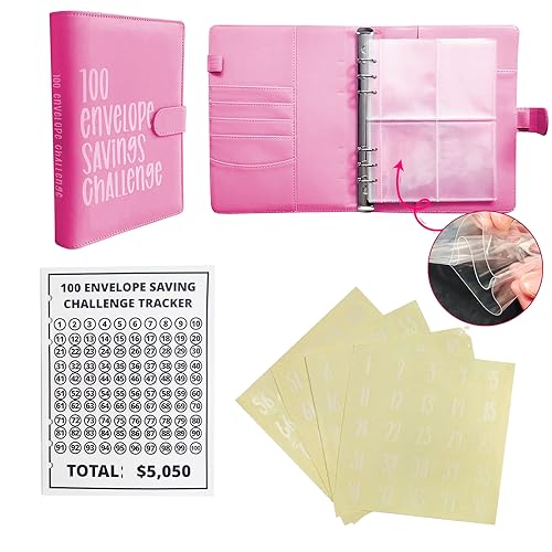 100 Envelopes Money Saving Challenge, Easy and Fun Way to Save $5,050, Budget Binder Savings Challenge Book, Savings Challenges Budget Book Binder,Budget Planner Book for Saving Money (Red)