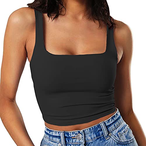 Artfish Women's Sleeveless Strappy Crop Tank Tops Workout Fitness Basic Cropped Camis Black, S