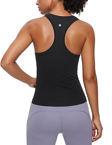 CRZ YOGA Seamless Tank Top for Women Racerback Sleeveless Workout Tops Athletic Scoop Neck Running Yoga Shirts Black Medium