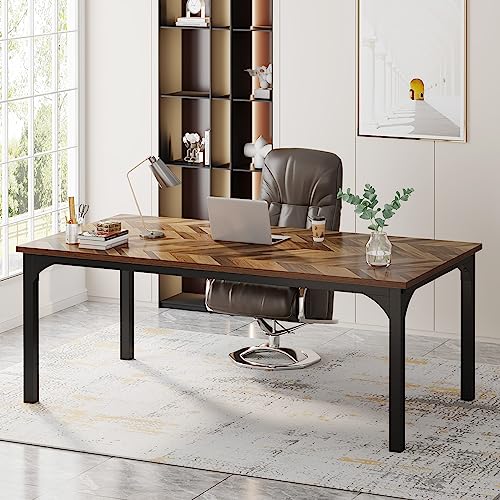 Tribesigns 70.8 Inch Executive Desk, Large Office Computer Desk, Modern Simple Workstation Desk Writing Table, Small Conference Table Business Furniture for Home Office, Wood and Metal