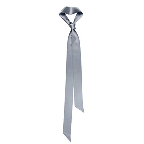 SilRiver Women's 100% Silk Skinny Scarf, Necktie, Sash Tie,Headdress, Fashion Accessories to liven up an outfit (2.4x70 inches, Silver Grey)